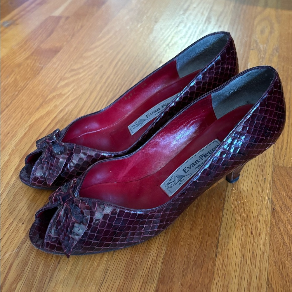 Evan Picone Burgundy Peep-Toe Heels